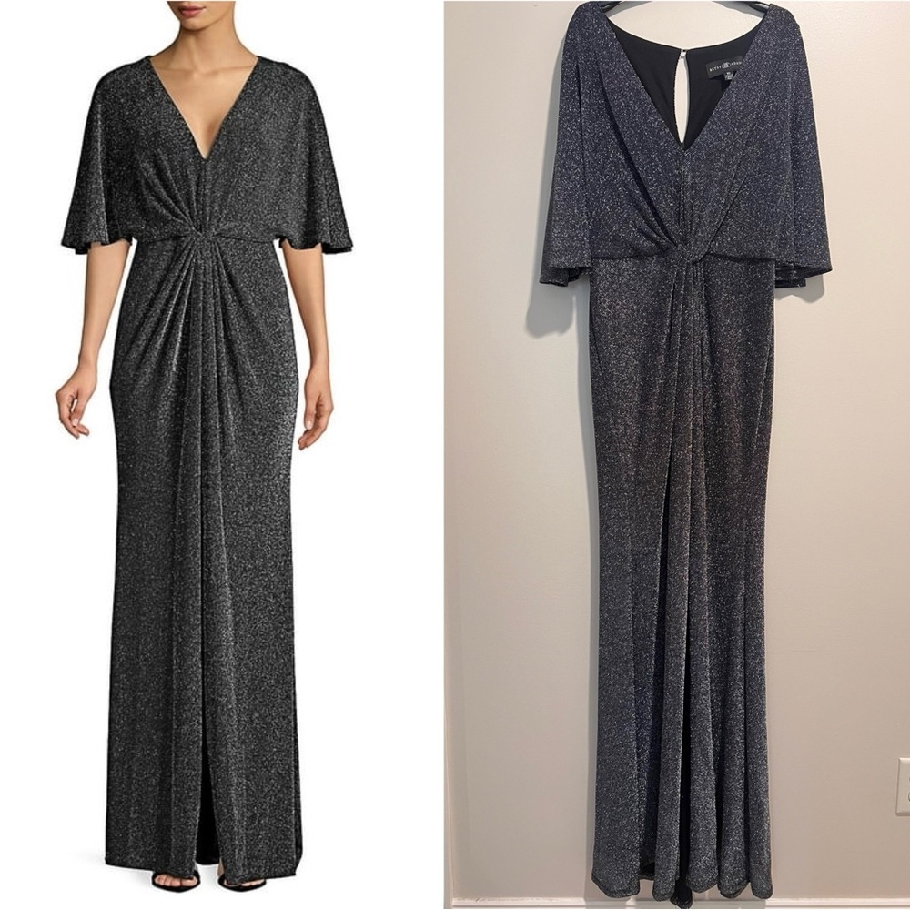 Metallic Black Evening Gown Betsy & Adam